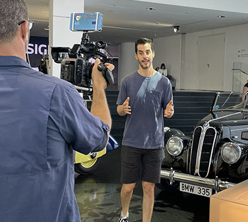 Local Producer on loacation at the remains of the Berlin Wall. When producing documentary, time is money and time is story telling time